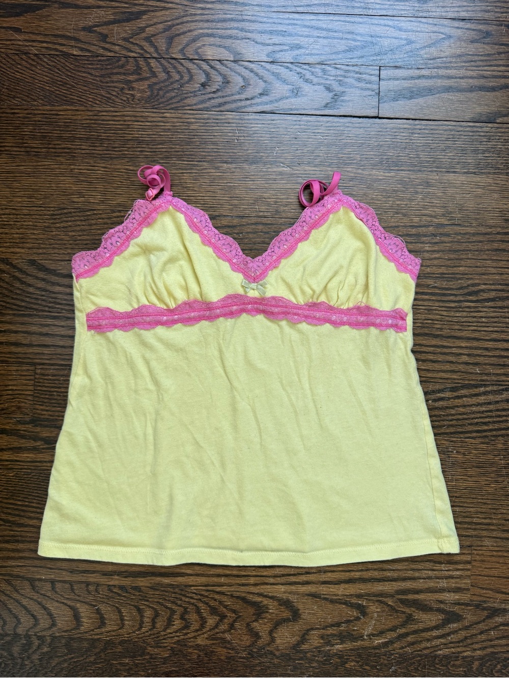 Women’s Yellow Lace-Trim Cami Pajama Top - Pink Accent